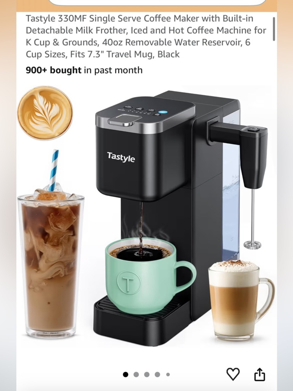 Tastyle Single-Serve Coffee Maker with Milk Frother
